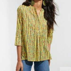 NWOT ROLLER RABBIT rhody stripe Arles short button blouse spring yellow floral